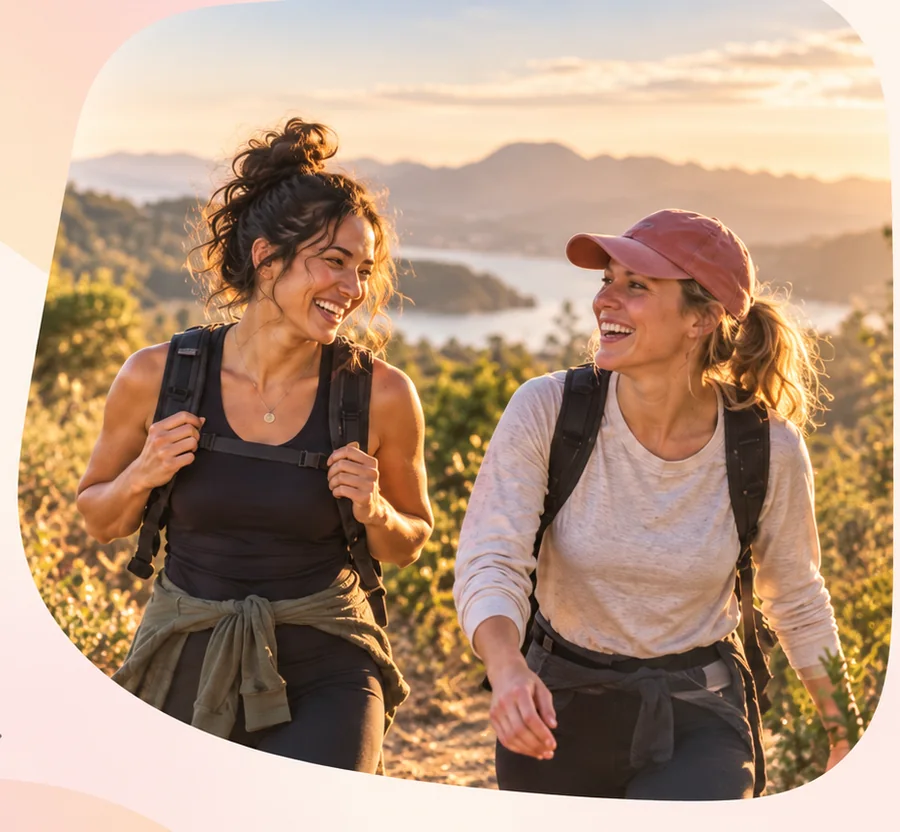 Two women hiking together outdoors